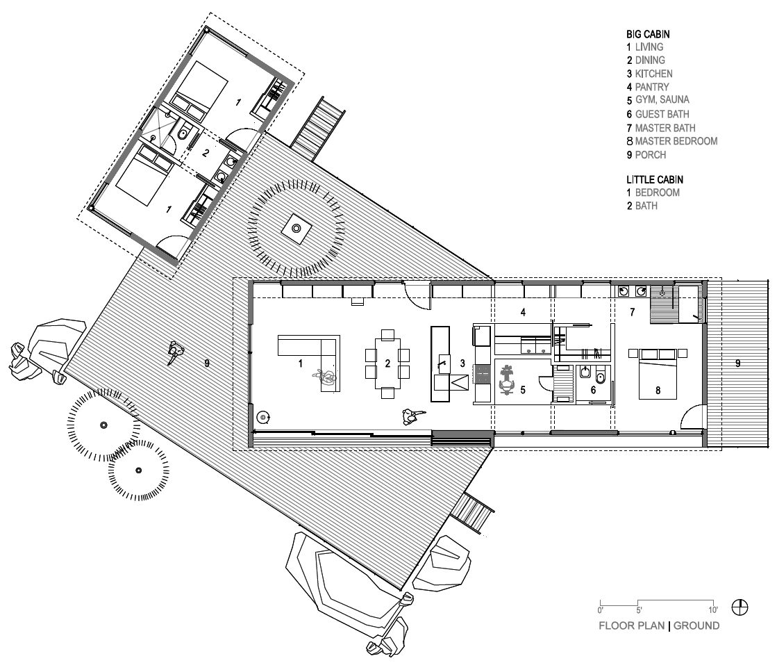 Floor Plan of Big Cabin | Little Cabin by Renée del Gaudio Architecture.