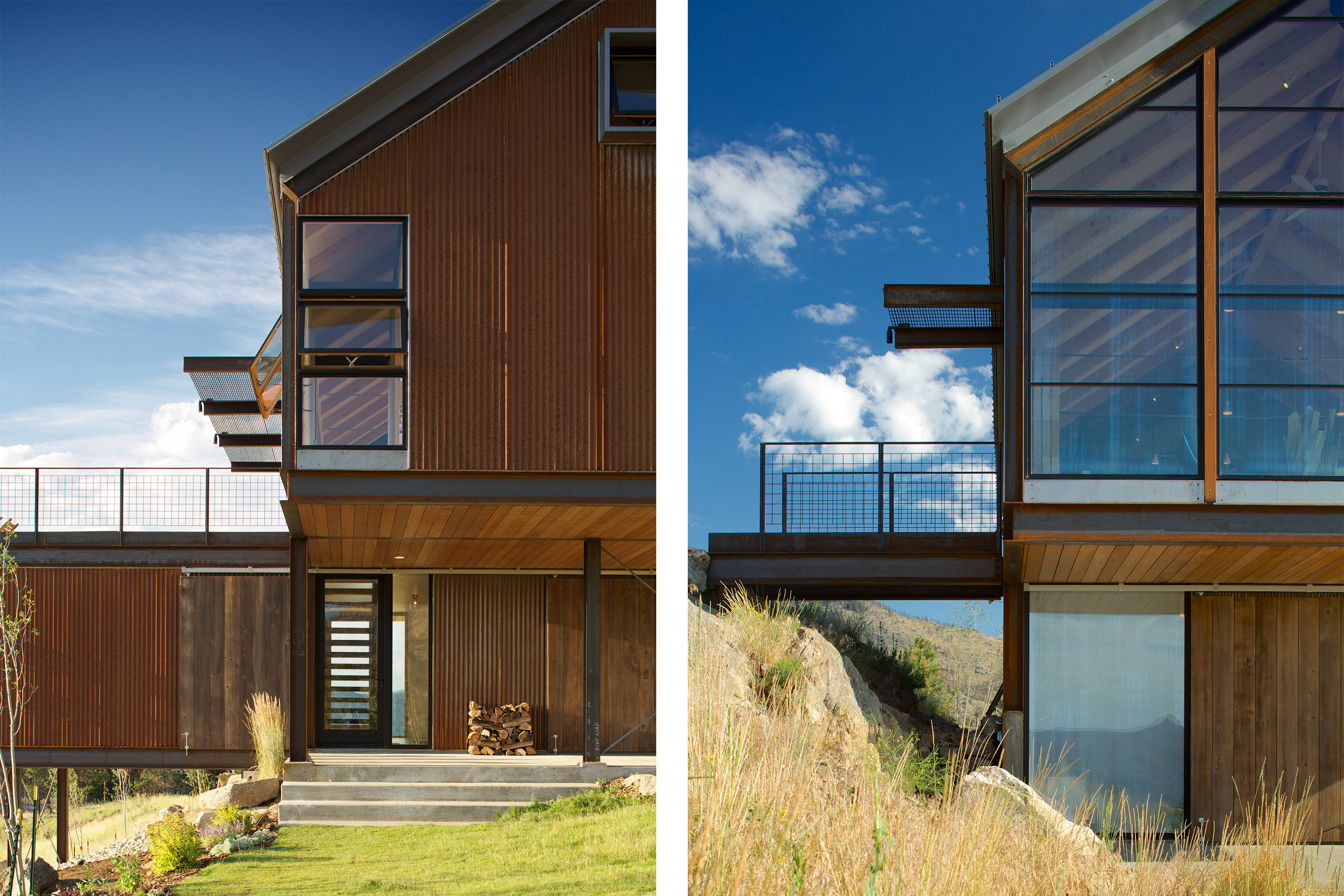 Corrugated steel siding at Sunshine Canyon House by Renée del Gaudio Architecture.